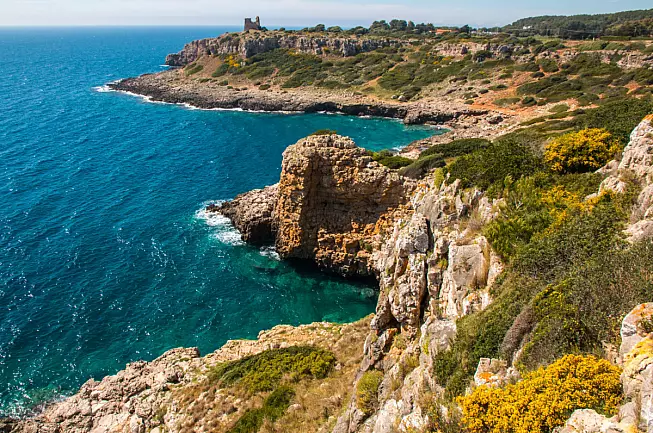Foto dall'alto di Torre Uluzzo a Porto Selvaggio, in Puglia